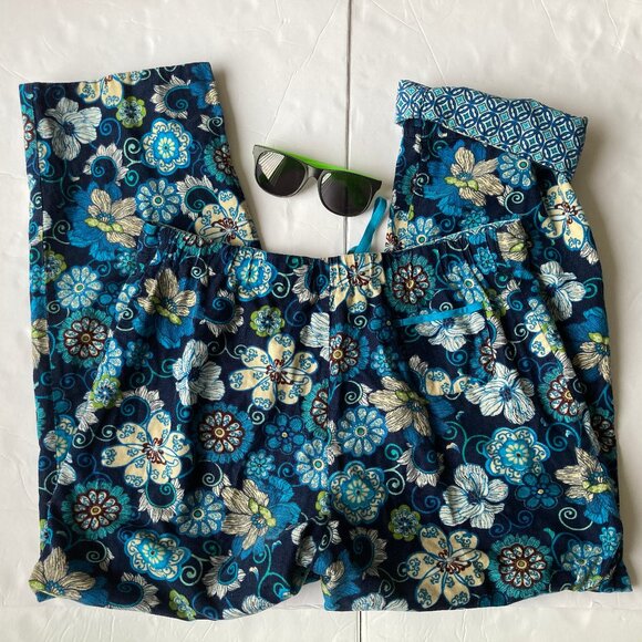 Vera Bradley Blue Floral Drawstring  Button Front Lounge Corduroy Pant Samll - Picture 6 of 8